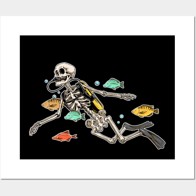 Scuba Diver Skeleton Funny Scuba Diving Gift Wall Art by CatRobot